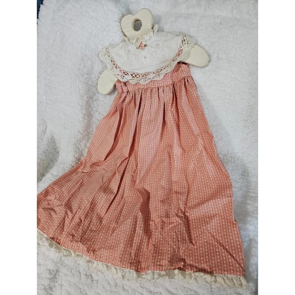 Vintage Handmade Dress On Wooden Hanger Heart Floral Lace Orange & Ivory Decor